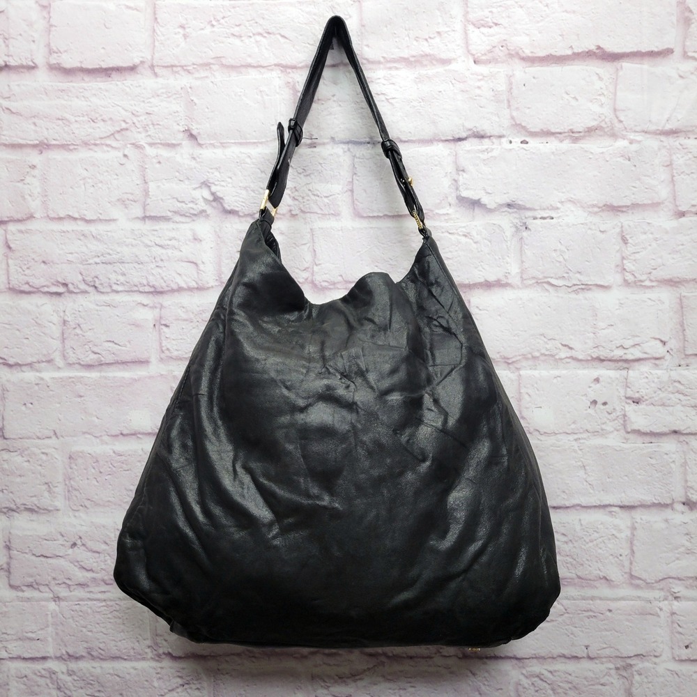 Tory Burch Dena Black Soft Leather‎ Hobo Shoulder Handbag Distressed Purse - Picture 6 of 10